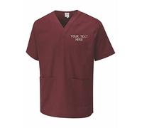 Personalised Embroidered Your Text Scrubs Tunic Health Care Hospital Medical Uniform Women Men Nurse Uniform Workwear Doctor Nurse Dress V Neck Line Regular Fit Top Maroon
