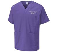 Personalised Embroidered Your Text Scrubs Tunic Health Care Hospital Medical Uniform Women Men Nurse Uniform Workwear Doctor Nurse Dress V Neck Line Regular Fit Top Purple