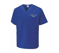 Personalised Embroidered Your Text Scrubs Tunic Health Care Hospital Medical Uniform Women Men Nurse Uniform Workwear Doctor Nurse Dress V Neck Line Regular Fit Top Royal