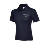 Personalised Embroidered Your Text UC106 Ladies Classic Polo Tshirt, Work Wear Any Text Un lassic Polo Uniform Tee Top Navy, L