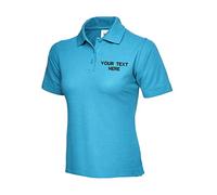 Personalised Embroidered Your Text UC106 Ladies Classic Polo Tshirt, Work Wear Any Text Un lassic Polo Uniform Tee Top Sky