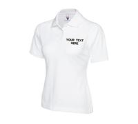 Personalised Embroidered Your Text UC106 Ladies Classic Polo Tshirt, Work Wear Any Text Uneek Classic Polo Uniform Tee Top White