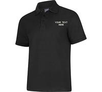 Personalised Embroidered Your Text UC108 Ladies Deluxe Polo Tshirt, Work Wear Any Text Uneek Polo Uniform Tee Top Black