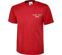 Personalised Embroidered Your Text UC301 Classic Tshirt, Work Wear Any Text Classic Shirt Unisex Gift Tee Top (Red, 4XL)