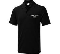 Personalised Embroidered Your Text UX1 Polo T-Shirt, Work Wear Any Text Polo Uniform Tee Top (Black, S, s)