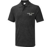 Personalised Embroidered Your Text UX1 Polo T-Shirt, Work Wear Any Text Polo Uniform Tee Top (Charcoal, S, s)