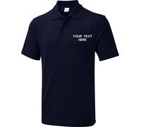 Personalised Embroidered Your Text UX1 Polo T-Shirt, Work Wear Any Text Polo Uniform Tee Top (Navy, L, l)