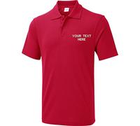 Personalised Embroidered Your Text UX1 Polo T-Shirt, Work Wear Any Text Polo Uniform Tee Top (Red, L, l)