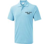 Personalised Embroidered Your Text UX1 Polo T-Shirt, Work Wear Any Text Polo Uniform Tee Top (Sky, 4XL, 4X_l)