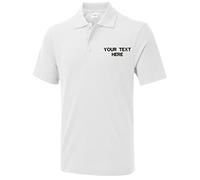Personalised Embroidered Your Text UX1 Polo T-Shirt, Work Wear Any Text Polo Uniform Tee Top (White, 3XL, 3X_l)