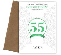Personalised Emerald 55th Anniversary Card for Couples Wife or Husband, 55th Wedding Anniversary, Design 1