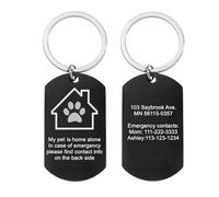 Personalised Emergency Pet Alert Keychain for Safety Stainless Steel Custom ID Keyring Alarm Rescue Security Gifts for Pet Owner My Pet is Home Alone, Black