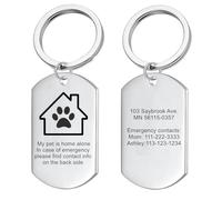Personalised Emergency Pet Alert Keychain for Safety Stainless Steel Custom ID Keyring Alarm Rescue Security Gifts for Pet Owner My Pet is Home Alone, Silver