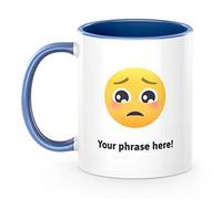 Personalised Emoji 11oz Mug Featuring Pleading Face Blue Slate