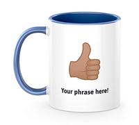 Personalised Emoji 11oz Mug Featuring Thumbs Up Medium Skin Tone Blue Slate