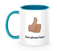 Personalised Emoji 11oz Mug Featuring Thumbs Up Medium Skin Tone Caribbean