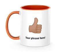 Personalised Emoji 11oz Mug Featuring Thumbs Up Medium Skin Tone Orange