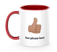 Personalised Emoji 11oz Mug Featuring Thumbs Up Medium Skin Tone Red