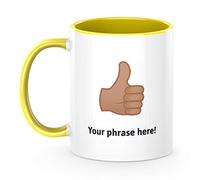 Personalised Emoji 11oz Mug Featuring Thumbs Up Medium Skin Tone Yellow