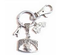 Personalised EMT, Paramedic, Ambulance Keychain with Initials in a Velvet Bag.