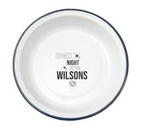 Personalised Enamel Family Games Night Snack Bowl, White Base, Blue Trim