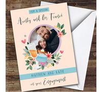 Personalised Engagement Card For Aunty And Her Fiance Photo Ring Flowers Flute | Personalized Custom Unique Greetings Card For Engagement Any Text Inside & Out