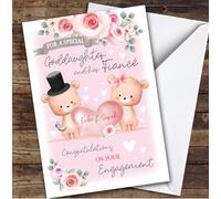 Personalised Engagement Card For Goddaughter And Her Fiance Bear Heart Pink | Custom Greetings Card For Engagement Any Text Inside & Out