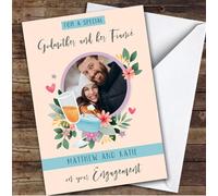 Personalised Engagement Card For Godmother And Her Fiance Photo Ring Flowers | Personalized Custom Unique Greetings Card For Engagement Any Text Inside & Out