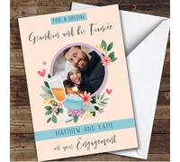 Personalised Engagement Card For Grandson And His Fiancee Photo Ring Flowers | Personalized Custom Unique Greetings Card For Engagement Any Text Inside & Out