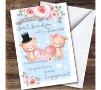 Personalised Engagement Card For Great Grandson And His Fiancee Bear Heart Blue | Custom Greetings Card For Engagement Any Text Inside & Out