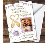 Personalised Engagement Card For Great Grandson And His Fiancee Photo Champagne | Custom Greetings Card For Engagement Any Text Inside & Out