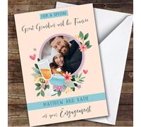Personalised Engagement Card For Great Grandson And His Fiancee Photo Ring | Custom Greetings Card For Engagement Any Text Inside & Out
