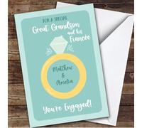 Personalised Engagement Card For Great Grandson And His Fiancee Ring | Personalized Custom Unique Greetings Card For Engagement Any Text Inside & Out