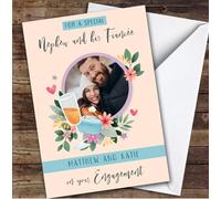 Personalised Engagement Card For Nephew And His Fiancee Photo Ring Flowers Flute | Custom Greetings Card For Engagement Any Text