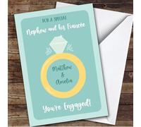Personalised Engagement Card For Nephew And His Fiancee Ring | Custom Greetings Card For Engagement Any Text Inside & Out