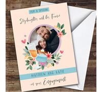 Personalised Engagement Card For Stepdaughter And Her Fiance Photo Ring Flowers | Personalized Custom Unique Greetings Card For Engagement Any Text