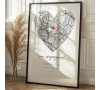 Personalised Engagement Map | Framed & Prints Available | First Date, Anniversary, Wedding, Where We Got Engagend, Gift For Couple, Heart, Boyfriend Girlfriend Wife Husband Unique Keepsake