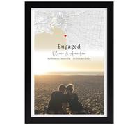 Personalised Engagement Map Print wth Photo, Engagement Print, Gift For Engaged Couple, Custom Map Artwork for Anniversaries, Weddings & First Date Memories