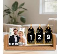 Personalised Engagement Photo Frame with Text Photo Custom Countdown Calendar Frame Perssonalised Gifts for Fiancée Fiancé Mr and Mrs To Be Newly Engaged Couples (Photo Frame 1)