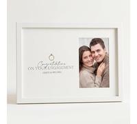 Personalised Engagement Photo Frame, Wooden, White, A4, Engraved, Tabletop Display, 6x4 Inch Photo Space, Keepsake Gift