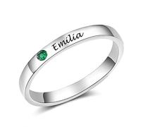 Personalised Engagement Rings for Women Girls Custom 1 Birthstone Engraved Name Ring Promise Wedding Ring Birthday Size Q