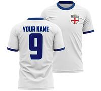 Personalised England Football Shirt Adults 2025, Your Custom Name and Number Printed England Tshirt Top, New Updated 2025 kit, Retro Gifts for English Fans, 3XL, White/Navy