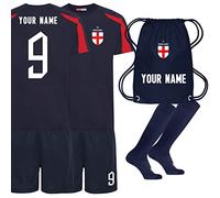 Personalised England Style Kit Navy and Red Football Shirt, Navy Blue Shorts, Bag and Socks for Boys and Girls Best Birthday Gift for Children Kids Playwear 3/13 Years Old (3-4 Years)