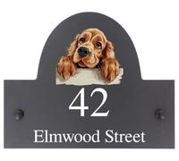 Personalised English Cocker Spaniel Dog Motif Natural Stone Slate House Name or House Number Plaque Sign - 25x20cm - Premium Smooth Stone Slate