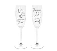Personalised Engraved 10th Wedding Anniversary Set of 2 Champagne Flute Glasses Tin Wedding Engraved Glasses Chocolate Hearts Engraved Champagne Flute (Filled with Chocolate Hearts)