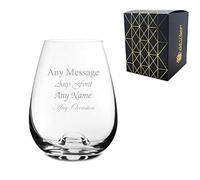 Personalised Engraved 11oz Dimple Base Stemless White Wine Glass, Gift Boxed, Personalise with Any Message for Any Occasion