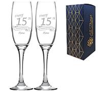 Personalised Engraved 15th Anniversary Glass Set of Two, Imperial Champagne 7.5oz Glass, Engraved in The UK, Personalise with Any Name, Thoughtful Customised Gift