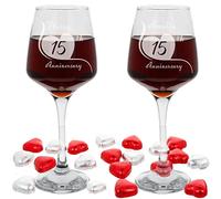 Personalised Engraved 15th Wedding Anniversary Set of 2 Wine Glasses Crystal Wedding Engraved Glasses Chocolate Hearts Engraved 400ml Large Wine Glass (Filled with Chocolate Hearts)