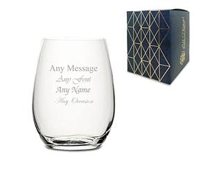 Personalised Engraved 20oz Stemless Red Wine Glass, Gift Boxed, Personalise with Any Message for Any Occasion