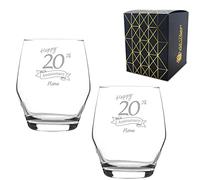Personalised Engraved 20th Anniversary Glass Set of Two, Ella Whiskey 12.5oz Glass, Engraved in The UK, Personalise with Any Name, Thoughtful Customised Gift